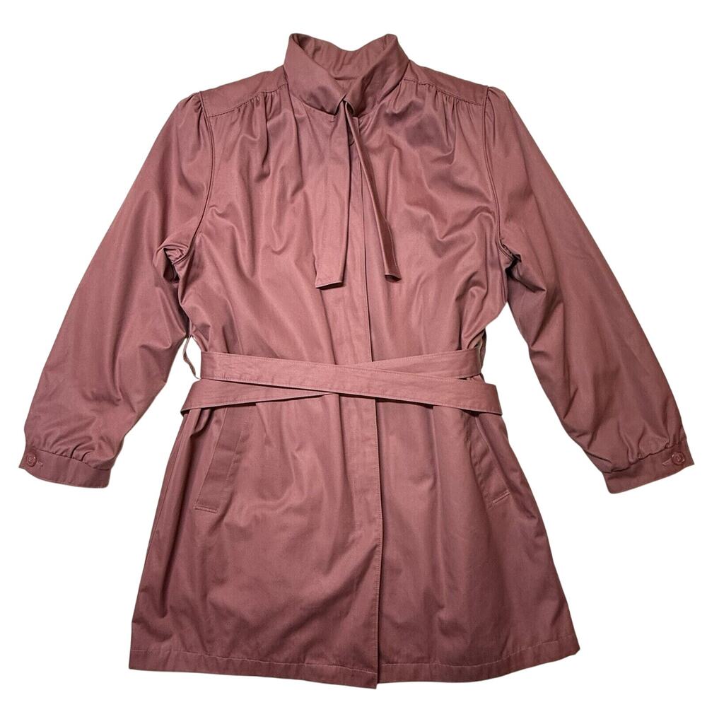 London Fog Maincoats Removable Faux Fur Lining Mauve Trench Belted Sz 12 Vintage